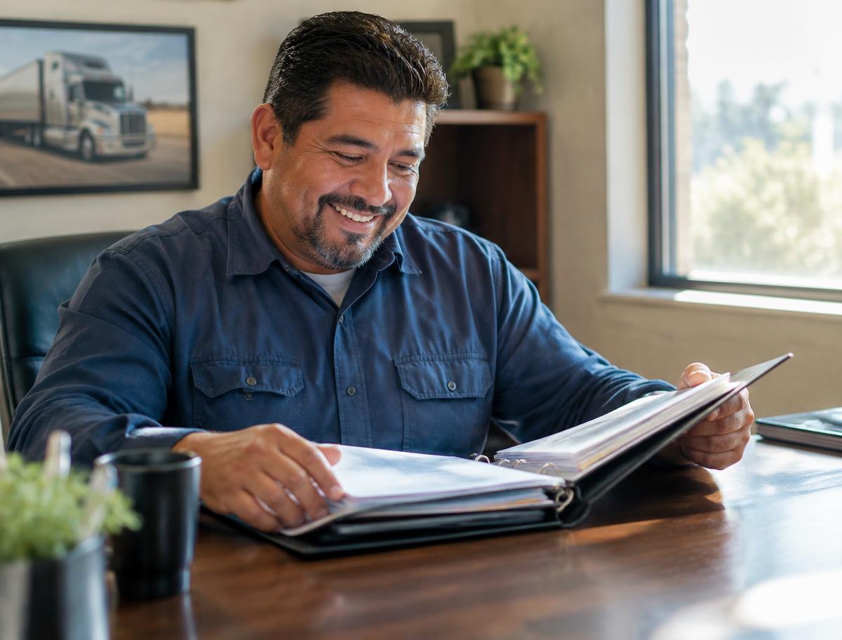 Organized safety audit binder, checklists, and trucking documents