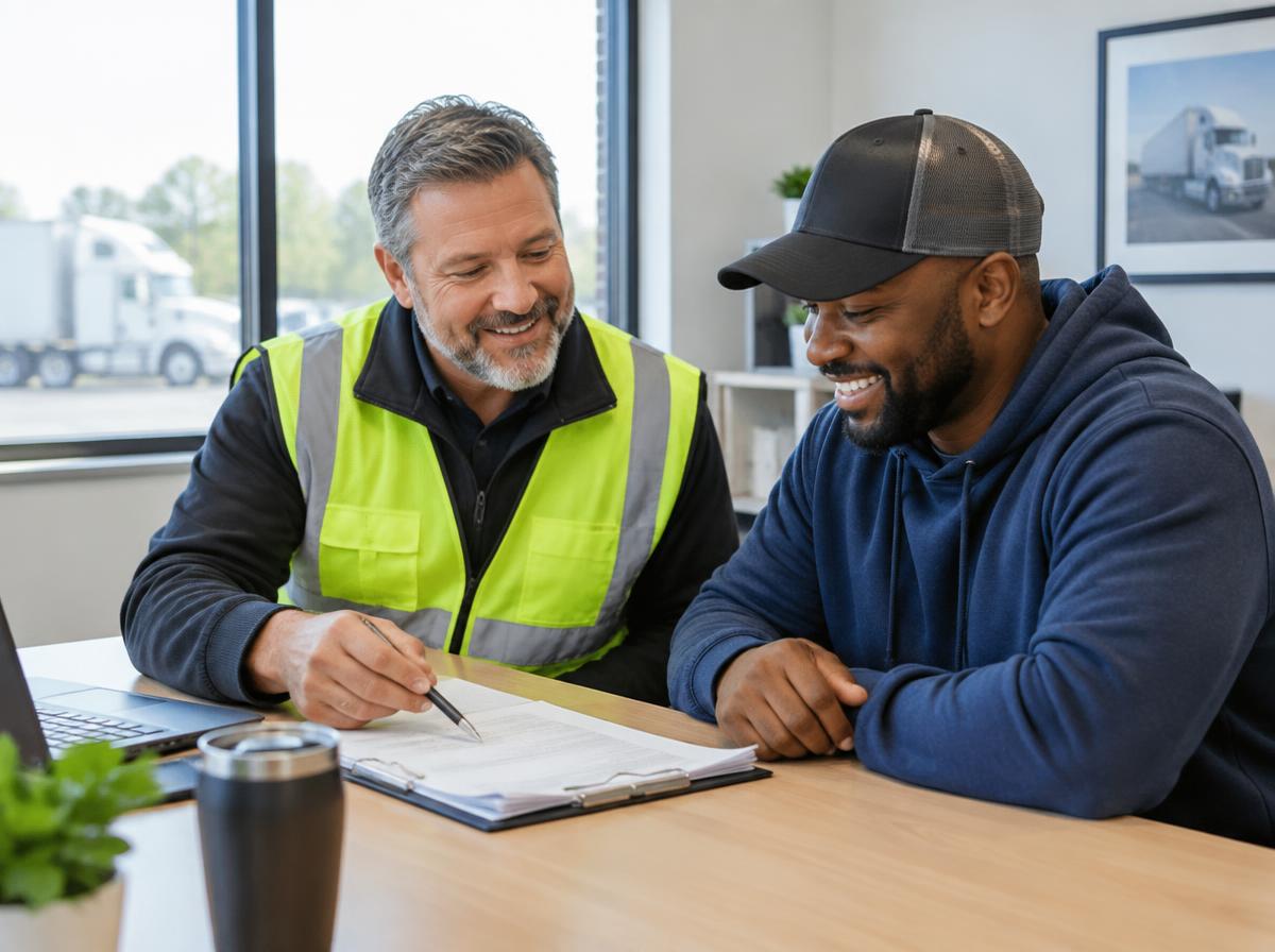 Safety manager reviewing program records with a driver